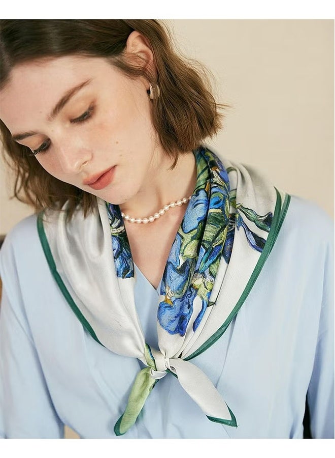 واي جيه وشاح ساحة حريرية للنساء، وشاح رقبة لامع خفيف الوزن، وغطاء رأس مطبوع للزهور، غلاف شعر باندانا، وغطاء رأس حريري ناعم مقلد، وغطاء رأس حريري للملابس الأنيقة، وحماية الشمس وزخرفة الموضة، 70×70 سم - Image 4