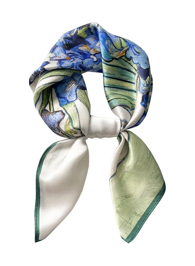 واي جيه وشاح ساحة حريرية للنساء، وشاح رقبة لامع خفيف الوزن، وغطاء رأس مطبوع للزهور، غلاف شعر باندانا، وغطاء رأس حريري ناعم مقلد، وغطاء رأس حريري للملابس الأنيقة، وحماية الشمس وزخرفة الموضة، 70×70 سم - Image 1