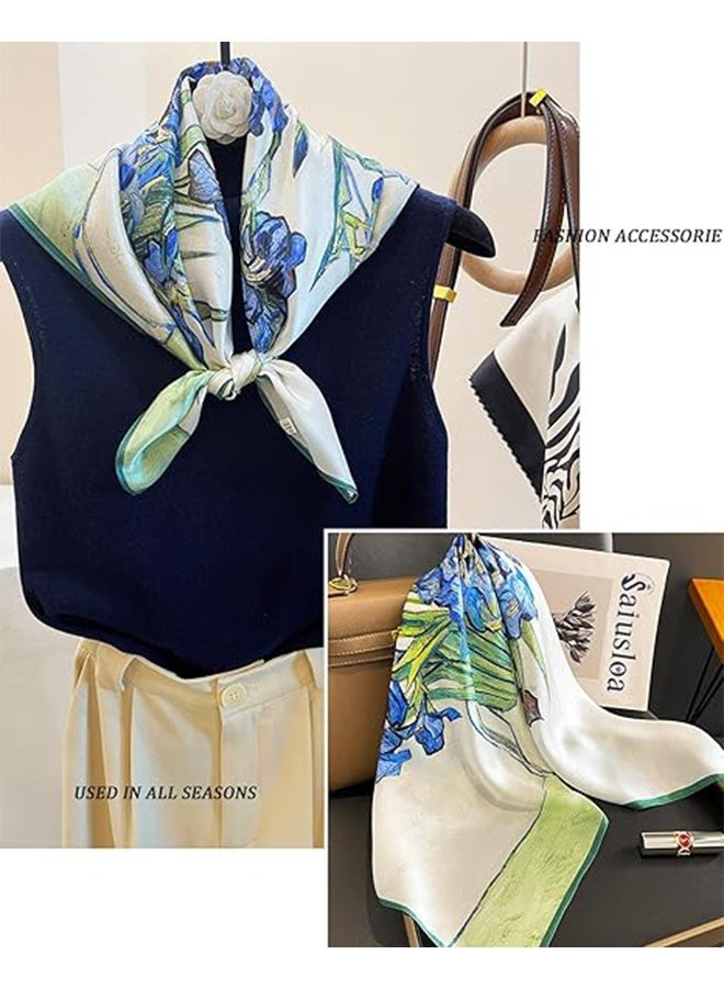 واي جيه وشاح ساحة حريرية للنساء، وشاح رقبة لامع خفيف الوزن، وغطاء رأس مطبوع للزهور، غلاف شعر باندانا، وغطاء رأس حريري ناعم مقلد، وغطاء رأس حريري للملابس الأنيقة، وحماية الشمس وزخرفة الموضة، 70×70 سم - Image 2