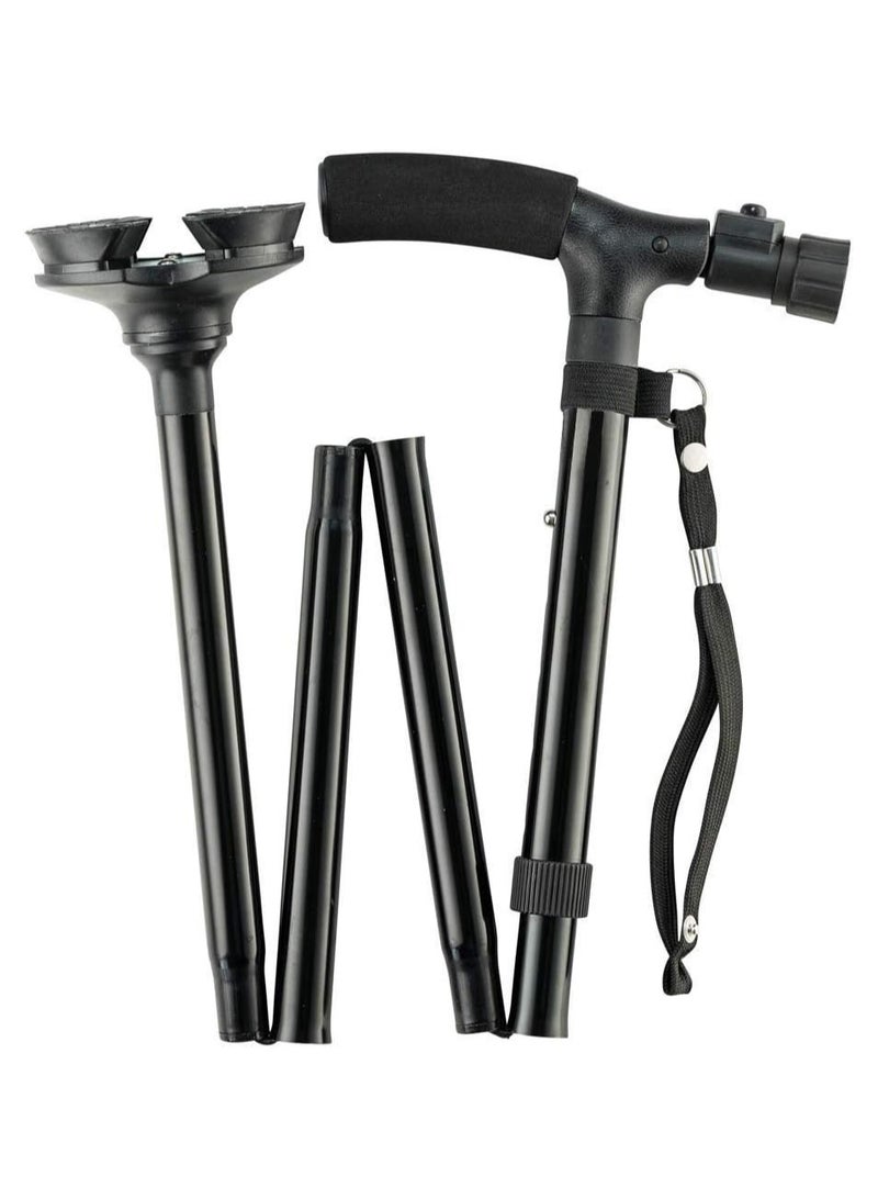Folding Cane with Led Light, Adjustable Canes and Walking Sticks for Men and Women, Walking Cane Stick with T Cushion Handle and Pivoting Quad Base,Black - Image 3