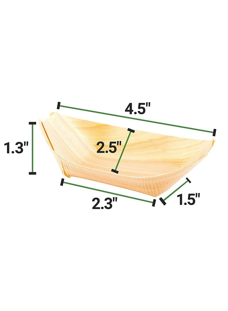 100Pcs Wood Serving Boats Disposable Bamboo Dishes Plates Wooden Snack Bowls Food Tray Japanese Sashimi Sushi Boat Light Brown for Party Foods Snacks Canap Small