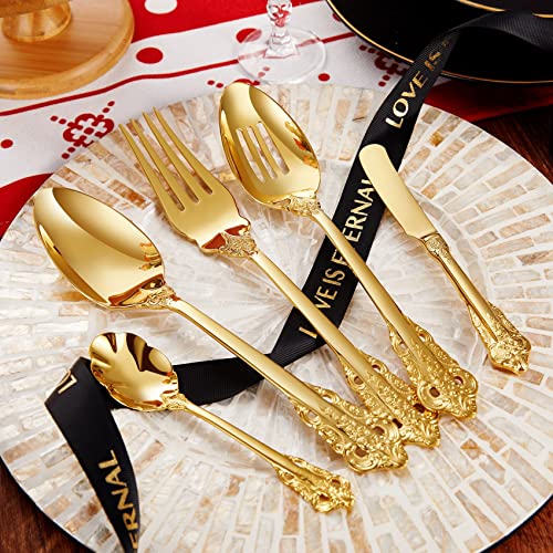 KEAWELL Gorgeous 5-Piece 18/10 Stainless Steel Hostess Serving Utensil Set, Dishwasher Safe (Gold) - Image 3