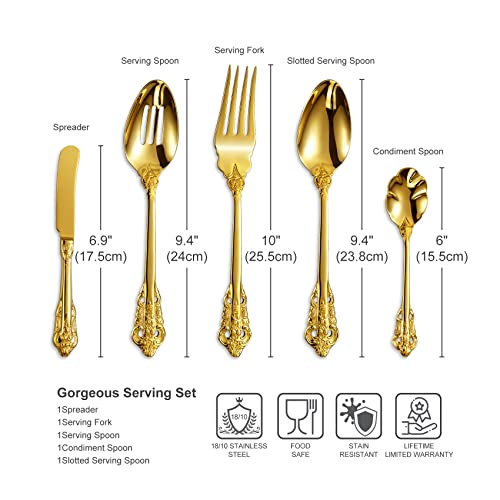 KEAWELL Gorgeous 5-Piece 18/10 Stainless Steel Hostess Serving Utensil Set, Dishwasher Safe (Gold) - Image 2