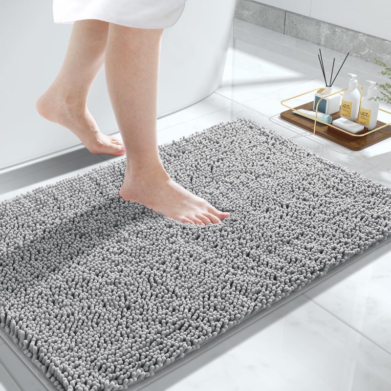 Yimobra Bathroom Rug Mat  32 ' ' x 20 ' '  Luxury Chenille Shaggy Bath Rugs  Extra Soft & Thick  Absorbent Water  Non-Slip  Machine Washable  Bath Mats for Bath Floor Tub and Shower  Grey - Image 1