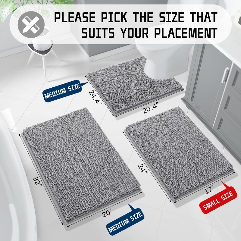 Yimobra Bathroom Rug Mat  32 ' ' x 20 ' '  Luxury Chenille Shaggy Bath Rugs  Extra Soft & Thick  Absorbent Water  Non-Slip  Machine Washable  Bath Mats for Bath Floor Tub and Shower  Grey - Image 2