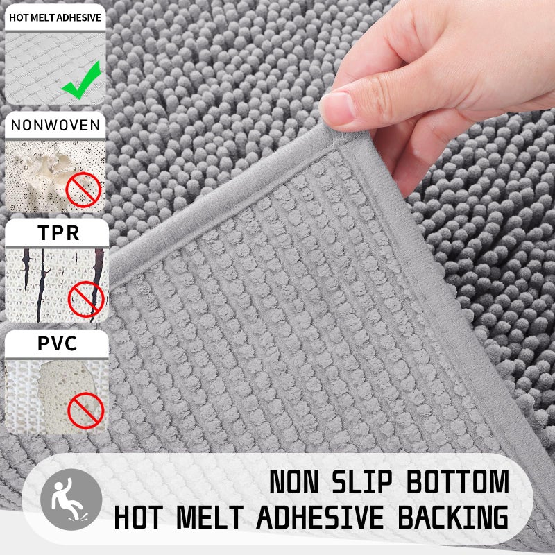 Yimobra Bathroom Rug Mat  32 ' ' x 20 ' '  Luxury Chenille Shaggy Bath Rugs  Extra Soft & Thick  Absorbent Water  Non-Slip  Machine Washable  Bath Mats for Bath Floor Tub and Shower  Grey - Image 5