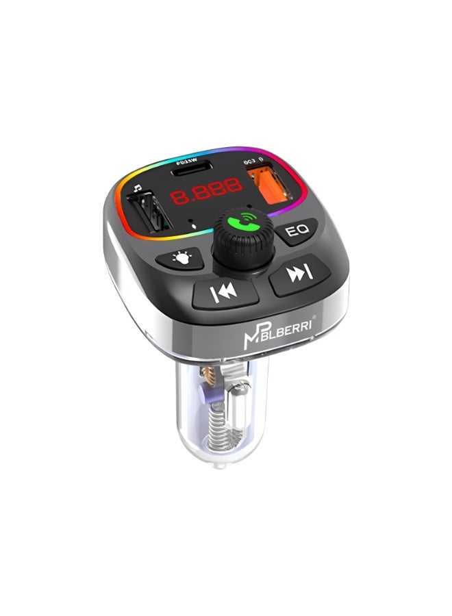 MPBLBERRI 25W PD Car Charger with FM Transmitter, Bluetooth 5.0, QC 3.0 & Dual USB/Type-C - Image 1