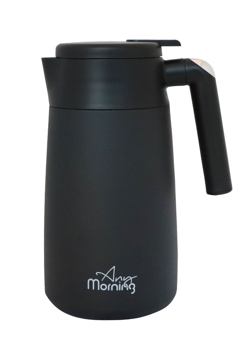 Any Morning Stainless Steel Thermos Flask 1.2L, Vacuum Thermal Carafe, Leakproof Insulated Coffee Carafe, Hot and Cold Beverage Dispenser Double Wall, 12 Hours Heat Retention, 40 oz, Black - SI232250  - Image 1