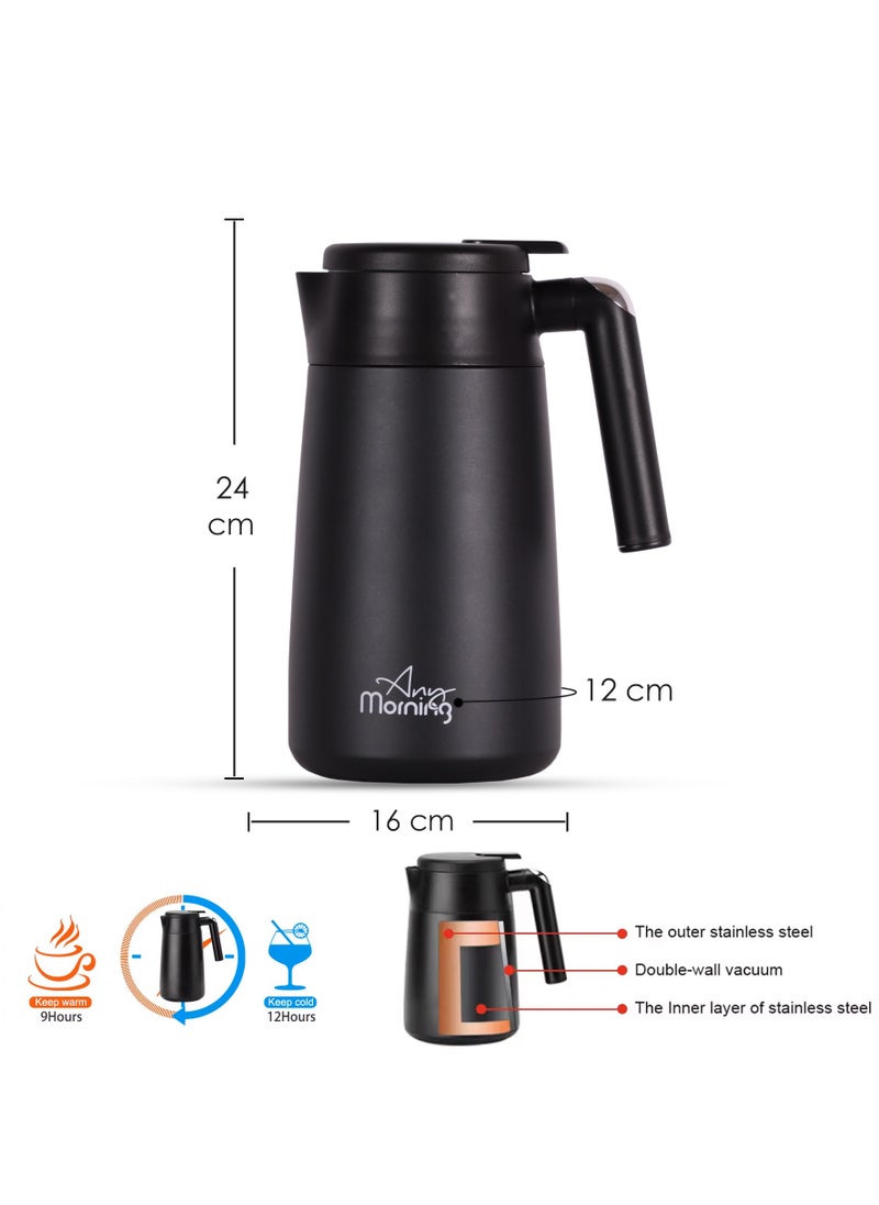 Any Morning Stainless Steel Thermos Flask 1.2L, Vacuum Thermal Carafe, Leakproof Insulated Coffee Carafe, Hot and Cold Beverage Dispenser Double Wall, 12 Hours Heat Retention, 40 oz, Black - SI232250  - Image 3