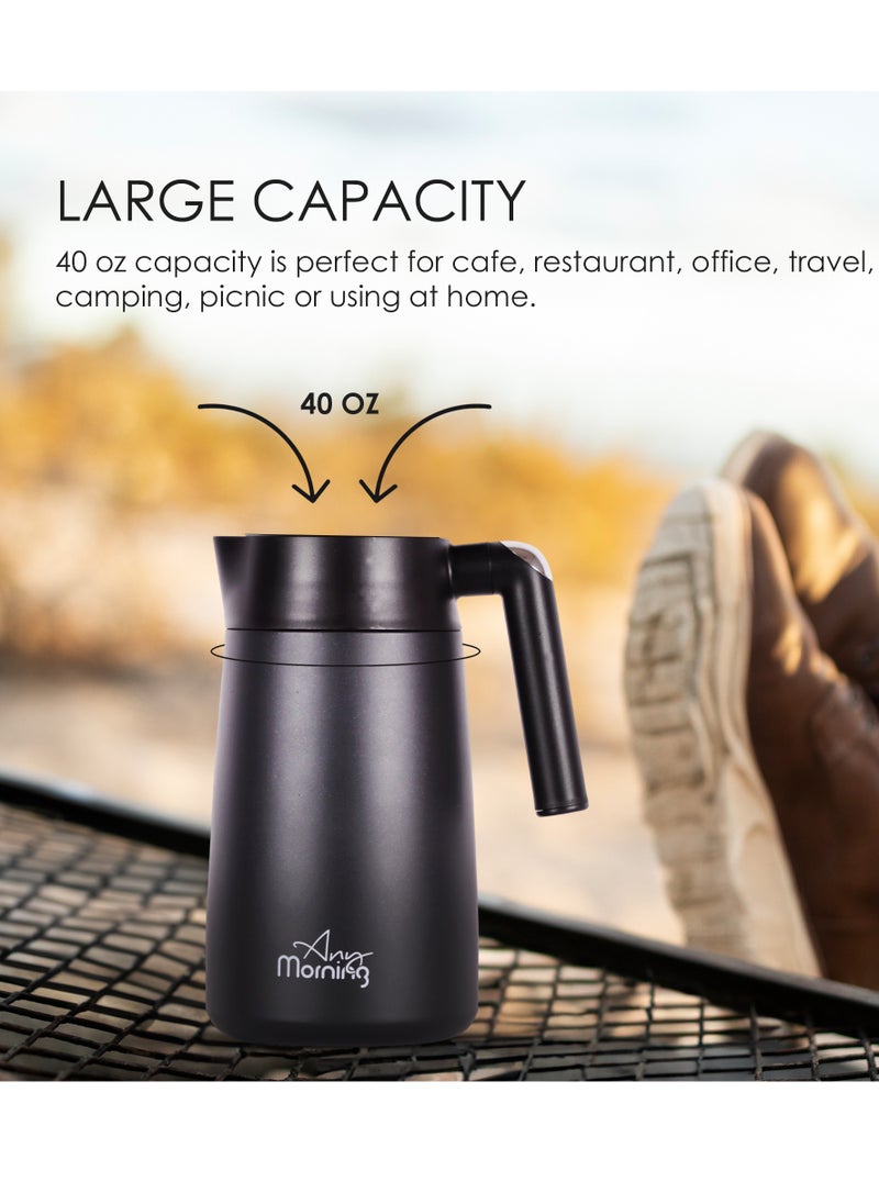 Any Morning Stainless Steel Thermos Flask 1.2L, Vacuum Thermal Carafe, Leakproof Insulated Coffee Carafe, Hot and Cold Beverage Dispenser Double Wall, 12 Hours Heat Retention, 40 oz, Black - SI232250  - Image 4