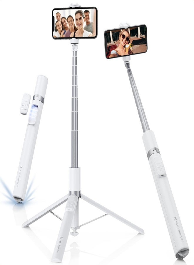 K&F Concept Selfie Stick, Auto Open & Close Phone Tripod Stand, 360° Rotatable Selfie Stick with 9 Button Bluetooth Remote, Extendable Automatic Tripod for Cell Phone(White) - Image 1