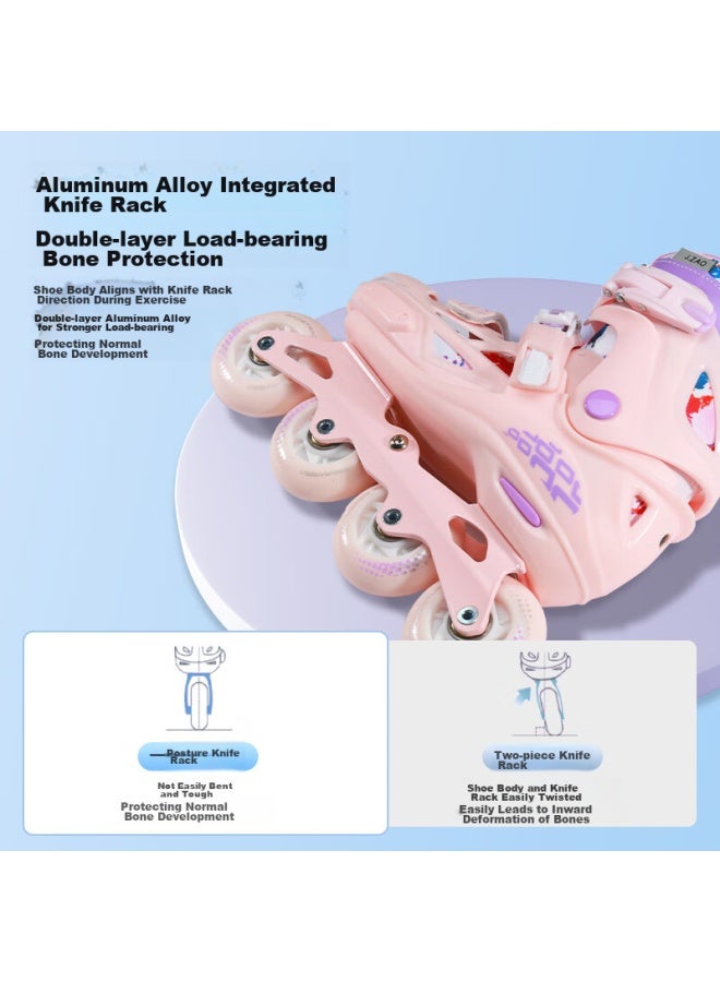 JD.com Jd Jingzao Roller Skates For Children, Elementary And Middle School Beginners, Lockable Wheels, Inline Skates, Aluminum Alloy Frame, Single Shoes, Cherry Blossom Pink, Size M - Image 2