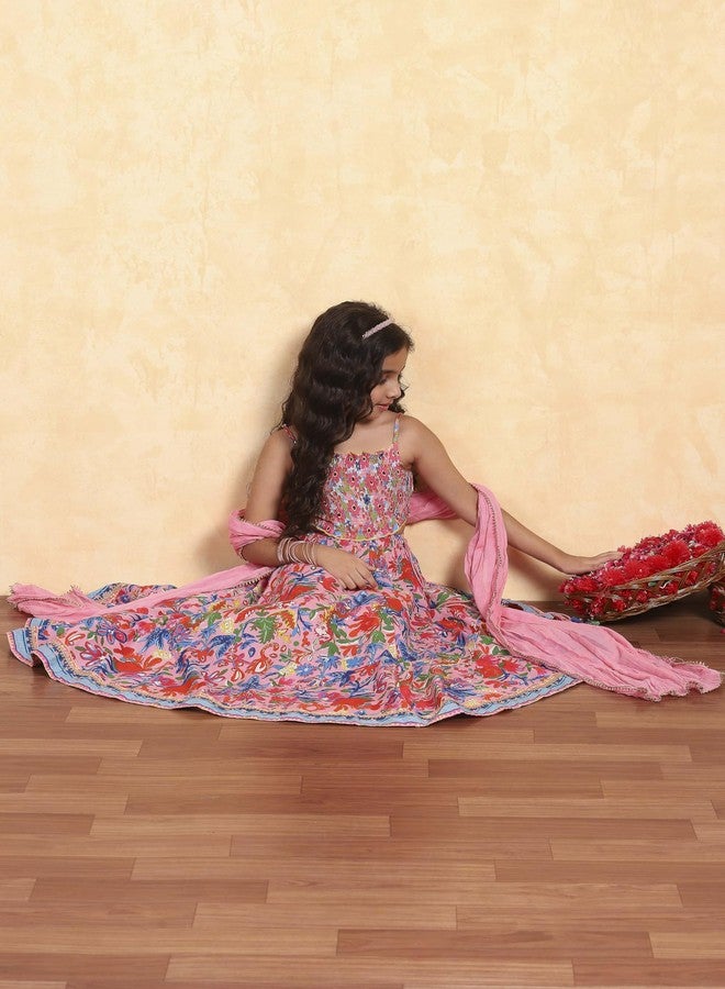 BIBA Printed Viscose Regular Fit Girls Top Lehenga Dupatta Set (PINK, 6-7Y) - Image 2