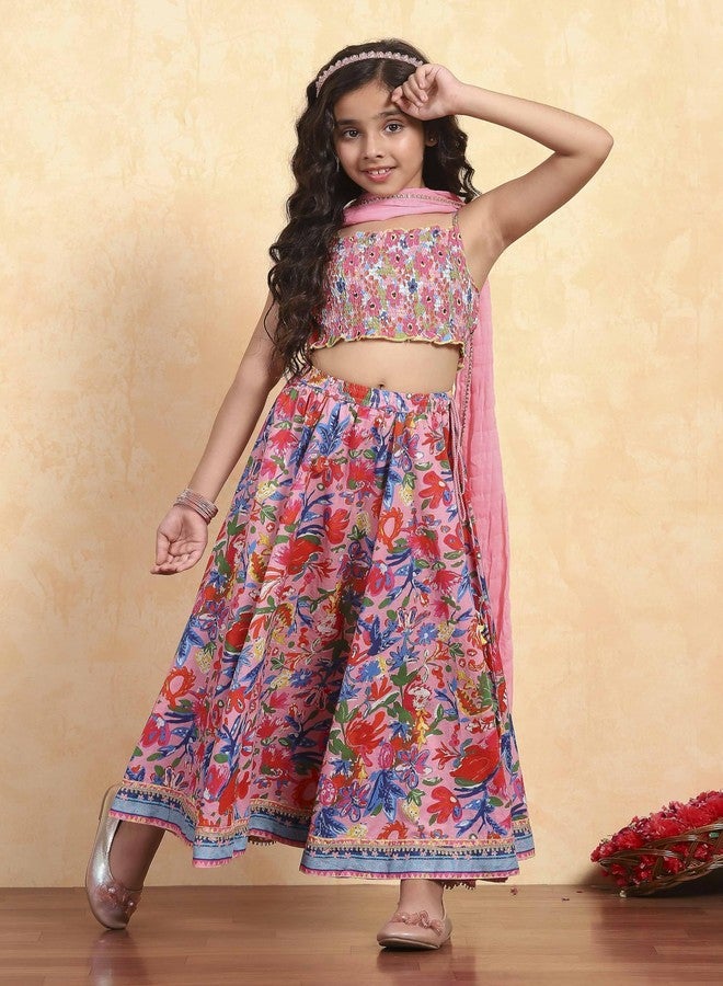 BIBA Printed Viscose Regular Fit Girls Top Lehenga Dupatta Set (PINK, 6-7Y) - Image 5