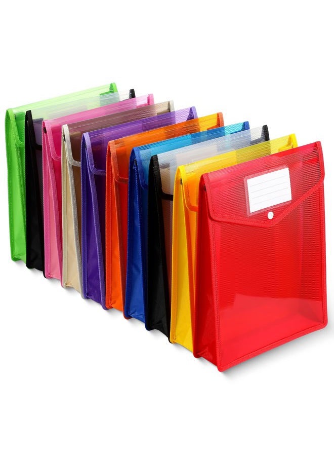 Epakh 10 Pieces Plastic File Folders Envelope Expanding File Wallet Organizer Documents Folder with Snap Closure and Pocket, A4 Size Waterproof Transparent File Pouch for School (Vertical, Assorted Color) - Image 1