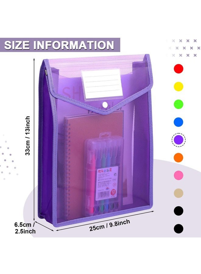 Epakh 10 Pieces Plastic File Folders Envelope Expanding File Wallet Organizer Documents Folder with Snap Closure and Pocket, A4 Size Waterproof Transparent File Pouch for School (Vertical, Assorted Color) - Image 2