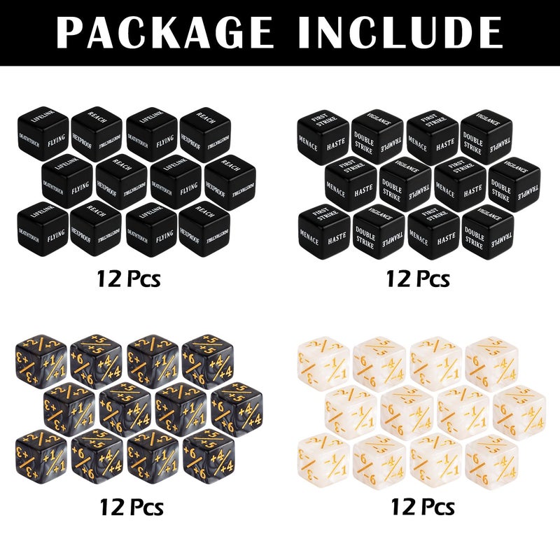 LAMJAM 48 Pieces Abilities Keywords Counter Dice Black MTG Dice Counters Bulk Creature Stats Buff Tokens Dice Set for Magic The Gathering, MTG, TCG, Card Games Accessories - Image 2