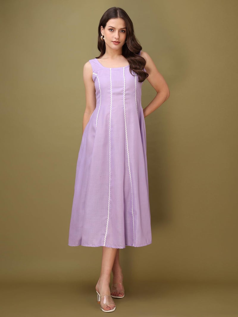 PURVAJA Women’s Round Neck Flared Cotton Blend Dress (Floe-044-XL_Purple) - Image 4