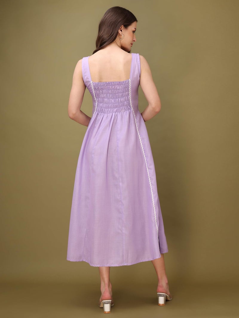PURVAJA Women’s Round Neck Flared Cotton Blend Dress (Floe-044-XL_Purple) - Image 3