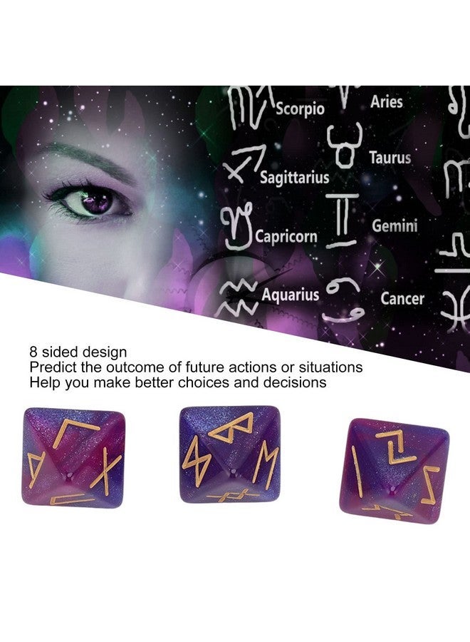 شيكيريس نرد CHICIRIS Rune ، مجموعة نرد متعدد السطوح ، 3 قطع نرد طلن 8 جوانب ستار سماء غامضة ألوان زاهية علم التنجيم التنبؤ بالتعلم مجموعة نرد متعدد السطوح للبالغين (أزرق أرجواني) - Image 2