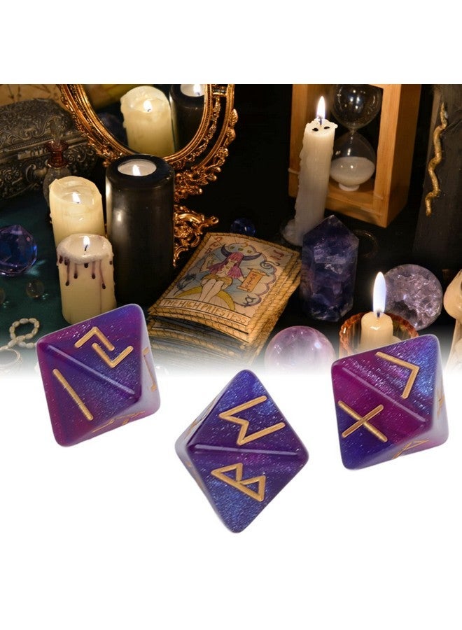 شيكيريس نرد CHICIRIS Rune ، مجموعة نرد متعدد السطوح ، 3 قطع نرد طلن 8 جوانب ستار سماء غامضة ألوان زاهية علم التنجيم التنبؤ بالتعلم مجموعة نرد متعدد السطوح للبالغين (أزرق أرجواني) - Image 3