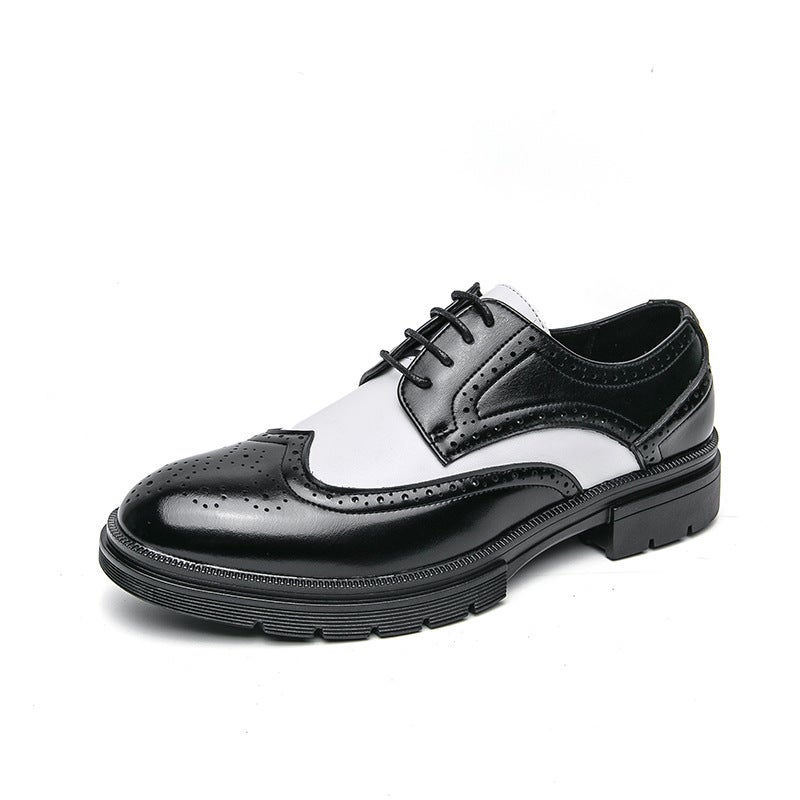 Large Size 46 Brogue Carved Leather Shoes 2025 Spring & Fall New Black And White Color Matching Business Formal Leather Shoes For Men - Image 1