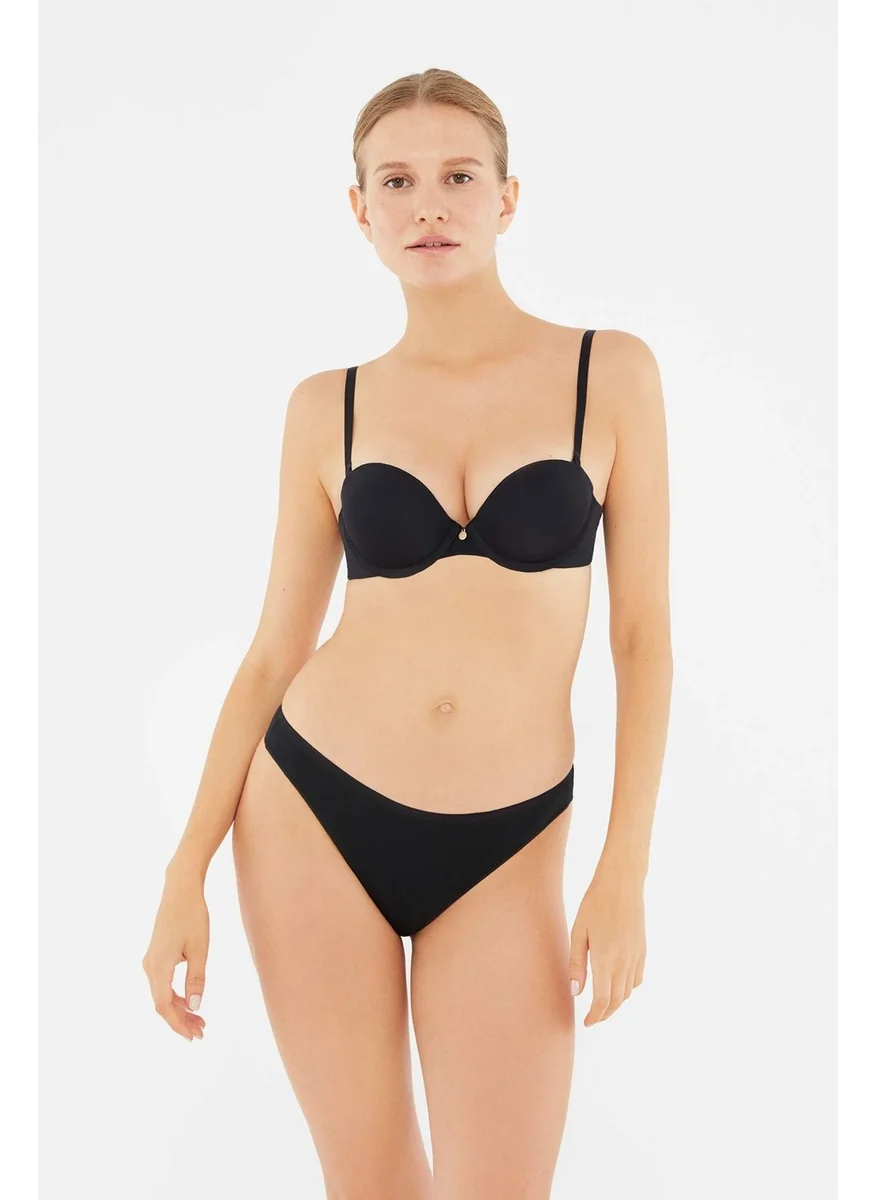 داجي Black Single Jersey Thong Panties