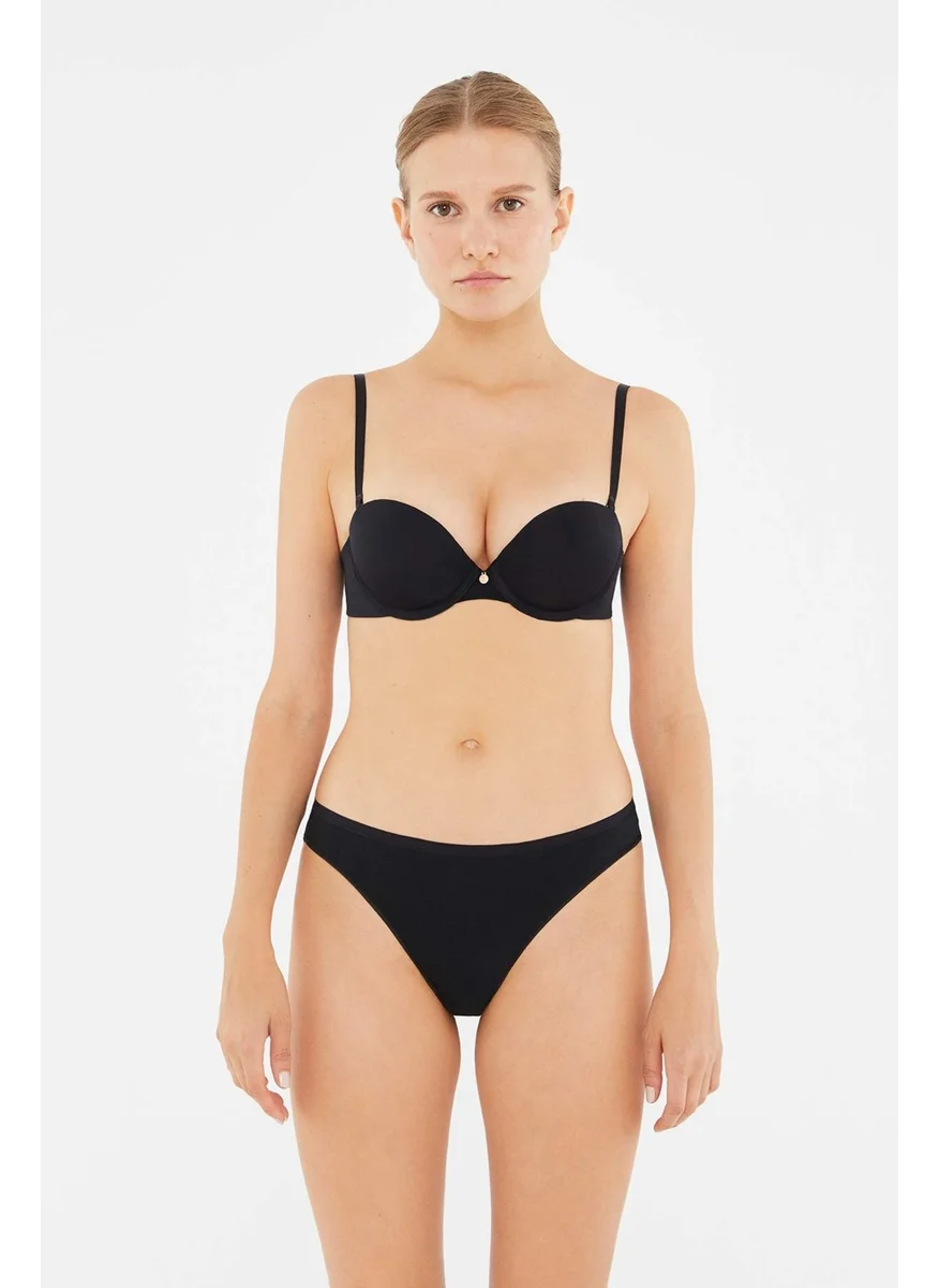 داجي Black Single Jersey Thong Panties