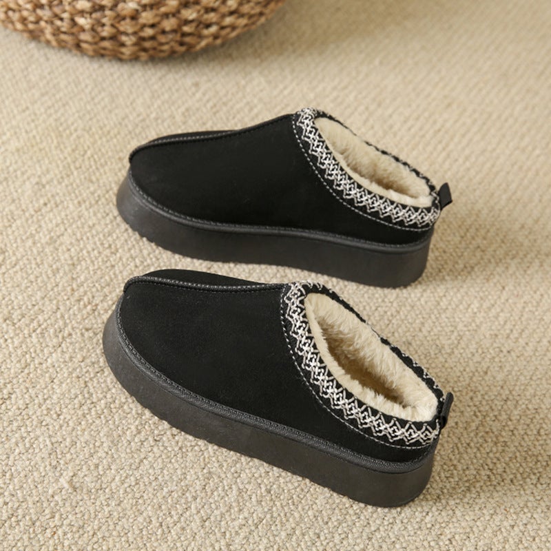 Snow Boots Women 2023 Winter New Fleece-Lined Warm Thick Soles Without Heel Baotou Mao Half Slippers Cotton Shoes - Image 3