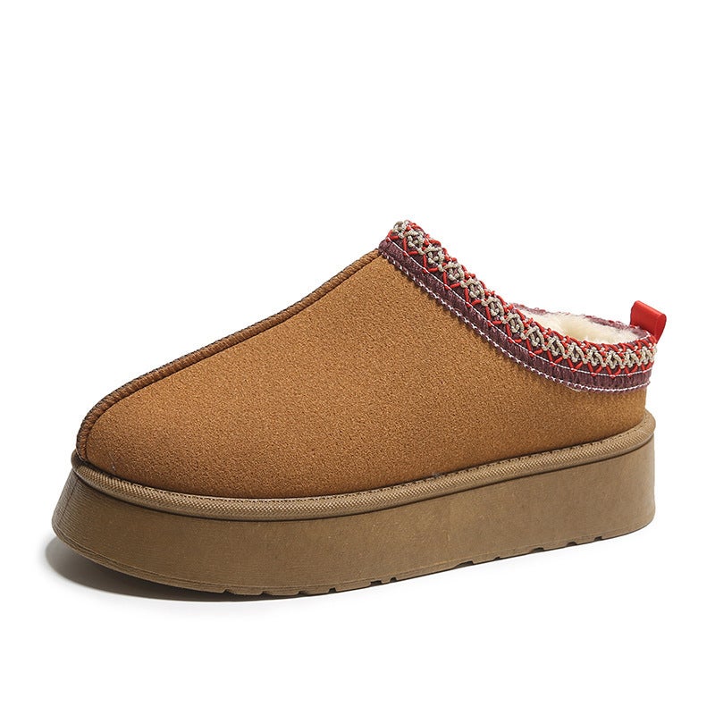 Snow Boots Women 2023 Winter New Fleece-Lined Warm Thick Soles Without Heel Baotou Mao Half Slippers Cotton Shoes - Image 1