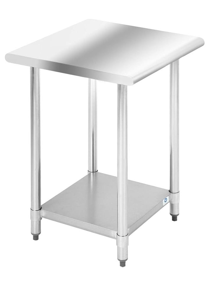 أف دي دبليو طاولة عمل من الفولاذ المقاوم للصدأ، طاولة عمل للمطبخ، طاولة عمل تجارية مقاومة للخدش، طاولة معدنية مع قاعدة قابلة للتعديل للمطبخ المنزلي والمطعم (24 عرضًا × 24 طولًا) - Image 1