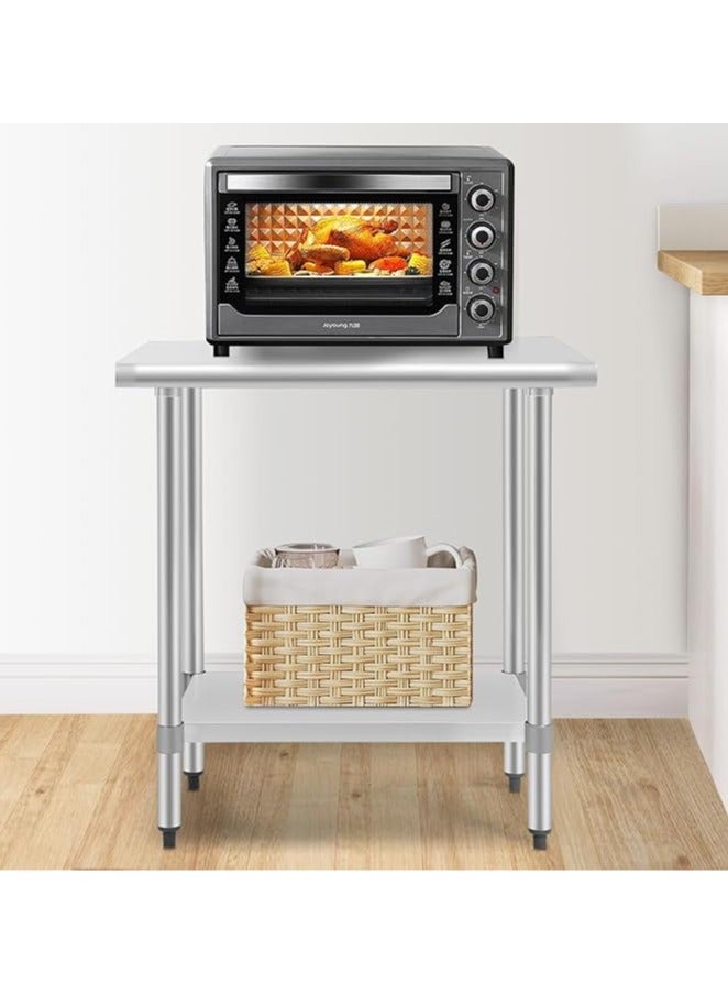 أف دي دبليو طاولة عمل من الفولاذ المقاوم للصدأ، طاولة عمل للمطبخ، طاولة عمل تجارية مقاومة للخدش، طاولة معدنية مع قاعدة قابلة للتعديل للمطبخ المنزلي والمطعم (24 عرضًا × 24 طولًا) - Image 3