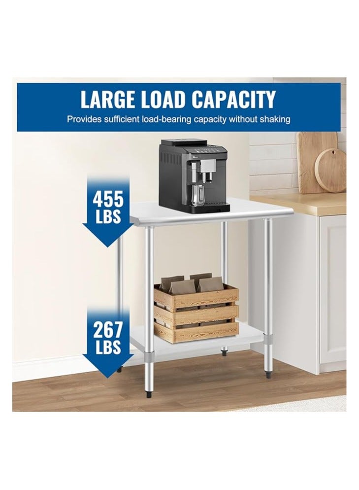 أف دي دبليو طاولة عمل من الفولاذ المقاوم للصدأ، طاولة عمل للمطبخ، طاولة عمل تجارية مقاومة للخدش، طاولة معدنية مع قاعدة قابلة للتعديل للمطبخ المنزلي والمطعم (24 عرضًا × 24 طولًا) - Image 4