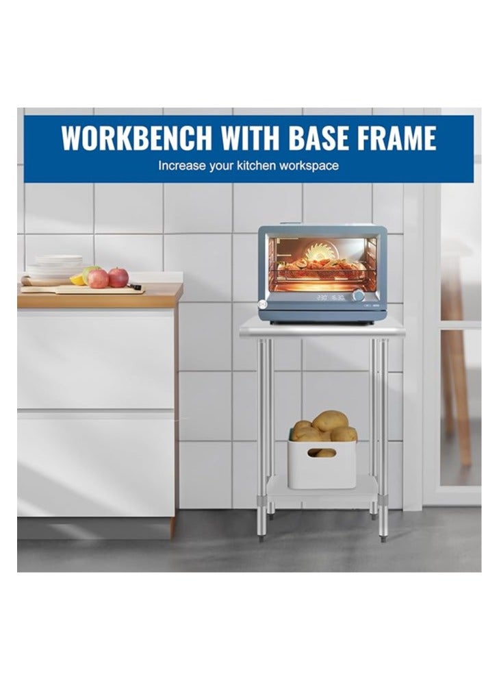 أف دي دبليو طاولة عمل من الفولاذ المقاوم للصدأ، طاولة عمل للمطبخ، طاولة عمل تجارية مقاومة للخدش، طاولة معدنية مع قاعدة قابلة للتعديل للمطبخ المنزلي والمطعم (24 عرضًا × 24 طولًا) - Image 5