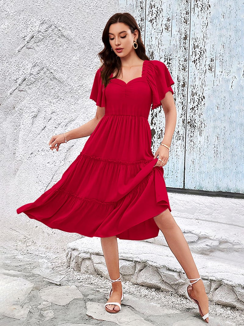Toochki Women's Rayon Midi Length Dress (TKCBL-RY-159-RD-DRA/M_Red - Image 5