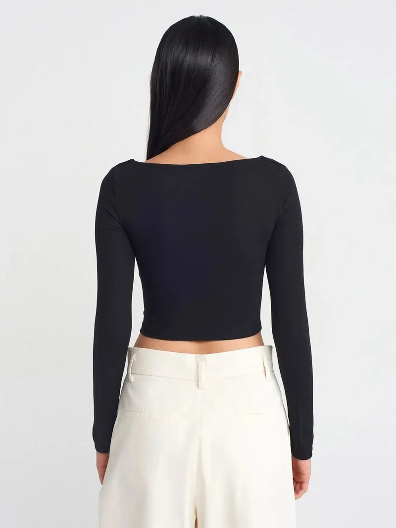 ديلفين Dilvin Women's Cropped Cut-out Square-neck Blouse