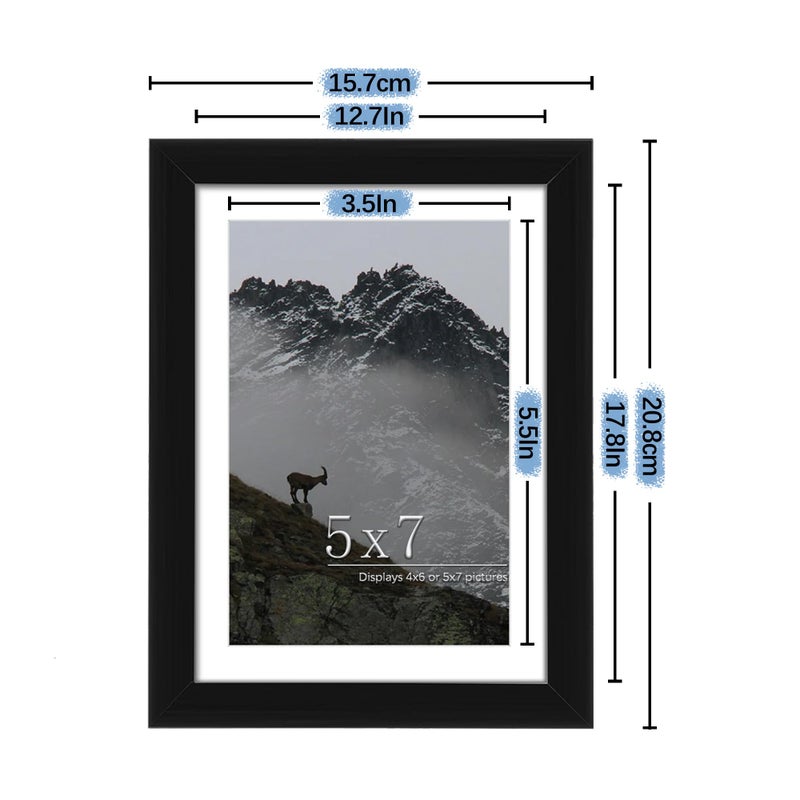 Picrit 5x7 Picture Frame Set of 7  Display 5x7 with Mat or 4x6 Without Mat  Photo Frames for Wall Mounting or Table Top Display  Black. - Image 5
