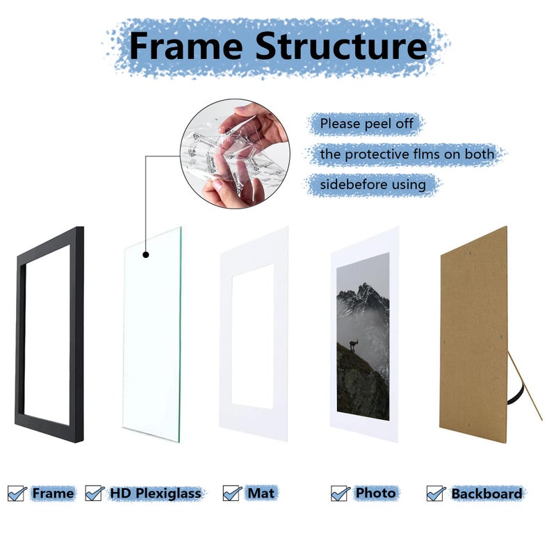 Picrit 5x7 Picture Frame Set of 7  Display 5x7 with Mat or 4x6 Without Mat  Photo Frames for Wall Mounting or Table Top Display  Black. - Image 4
