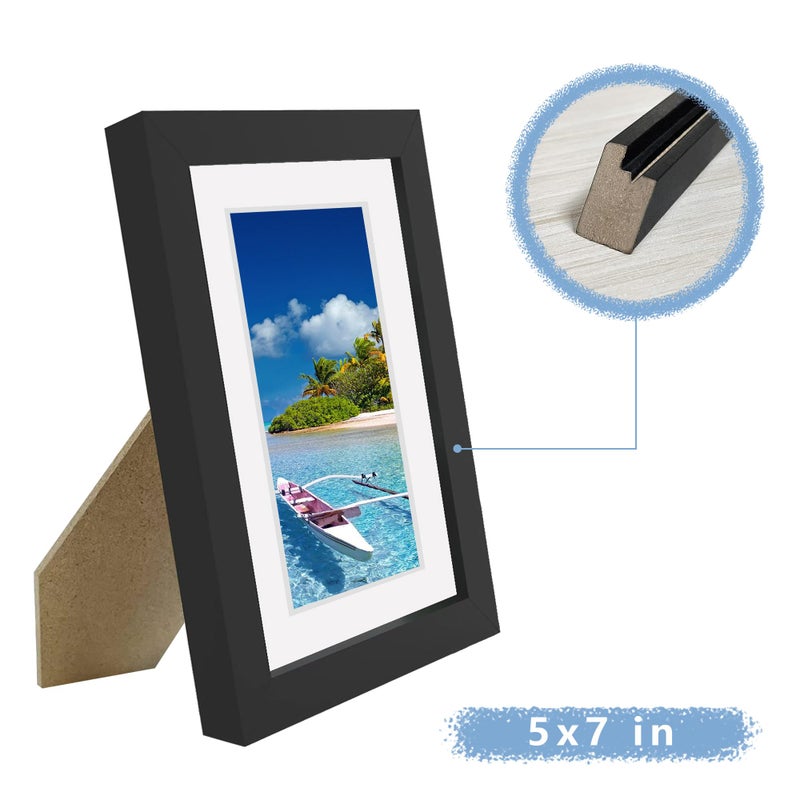 Picrit 5x7 Picture Frame Set of 7  Display 5x7 with Mat or 4x6 Without Mat  Photo Frames for Wall Mounting or Table Top Display  Black. - Image 2