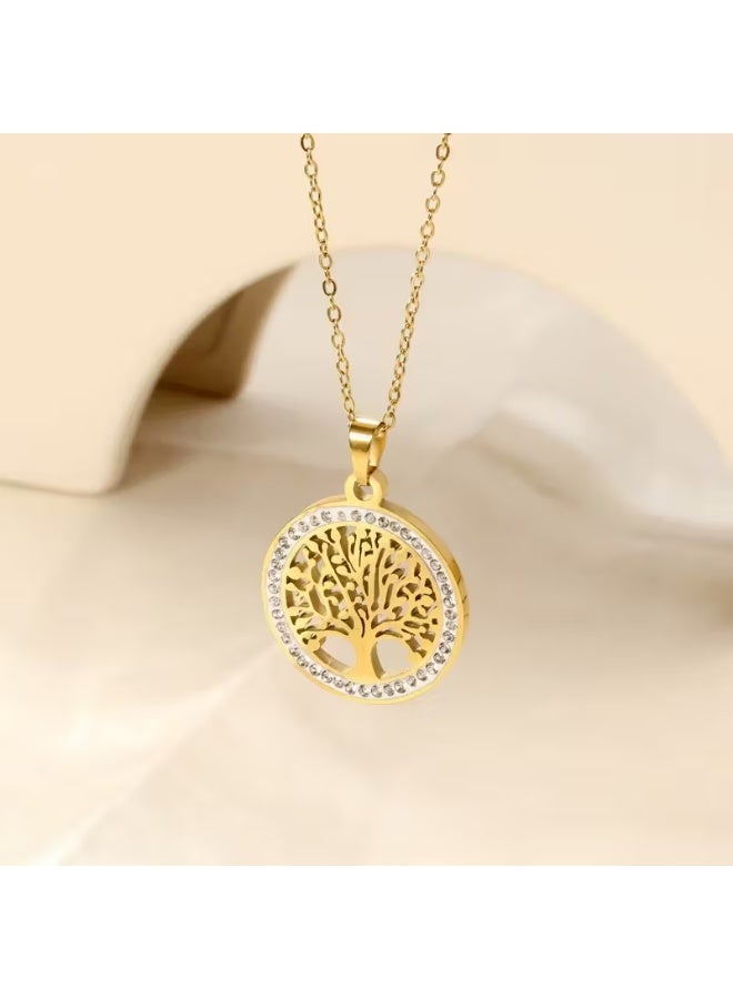 aeen 18K Gold-Plated Tree of Life Pendant Necklace – Stainless Steel, Minimalist Timeless Design, Elegant Jewellery for Everyday & Formal Wear, Perfect Birthday or Anniversary Gift for Women - Image 1