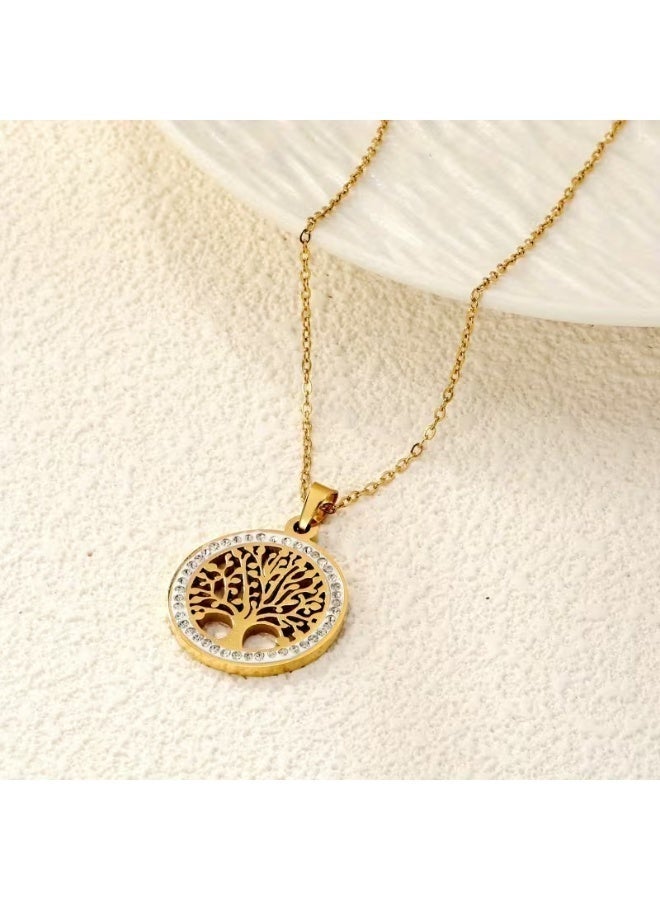aeen 18K Gold-Plated Tree of Life Pendant Necklace – Stainless Steel, Minimalist Timeless Design, Elegant Jewellery for Everyday & Formal Wear, Perfect Birthday or Anniversary Gift for Women - Image 3