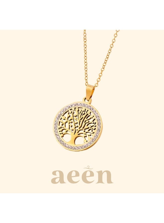 aeen 18K Gold-Plated Tree of Life Pendant Necklace – Stainless Steel, Minimalist Timeless Design, Elegant Jewellery for Everyday & Formal Wear, Perfect Birthday or Anniversary Gift for Women - Image 2