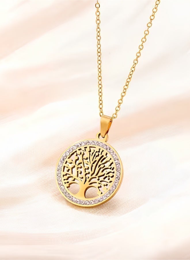 aeen 18K Gold-Plated Tree of Life Pendant Necklace – Stainless Steel, Minimalist Timeless Design, Elegant Jewellery for Everyday & Formal Wear, Perfect Birthday or Anniversary Gift for Women - Image 1