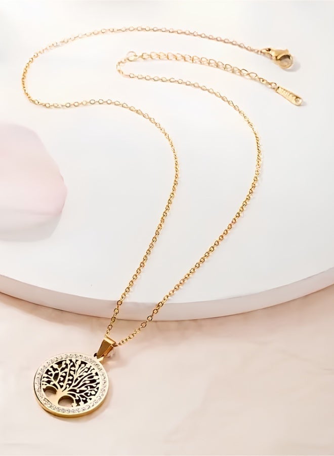 aeen 18K Gold-Plated Tree of Life Pendant Necklace – Stainless Steel, Minimalist Timeless Design, Elegant Jewellery for Everyday & Formal Wear, Perfect Birthday or Anniversary Gift for Women - Image 3