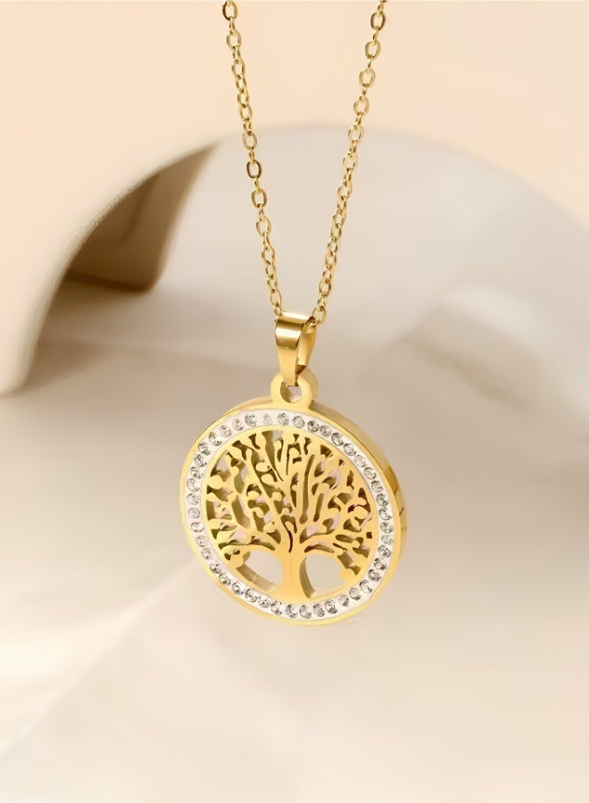 aeen 18K Gold-Plated Tree of Life Pendant Necklace – Stainless Steel, Minimalist Timeless Design, Elegant Jewellery for Everyday & Formal Wear, Perfect Birthday or Anniversary Gift for Women - Image 4
