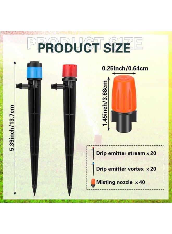 Rossesay 80 Pcs Drip Irrigation System Kit 20 Drip Irrigation Emitters for 1/4" Drip Irrigation Tubing 20 Drip Irrigation Spray Emitters 40 Pcs 3 Way Atomizing Nozzles for Patio Lawn Flower - Image 2