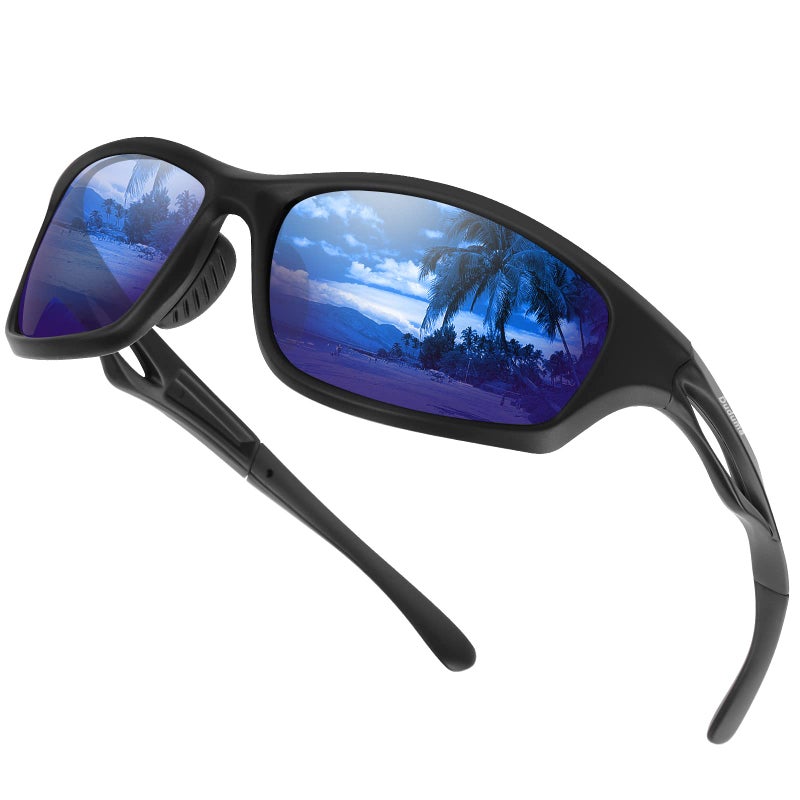 Duduma Polarized Sports Sunglasses for Men Women Running Cycling Fishing Golf Driving Shades Sun Glasses Tr90 (black matte frame with blue lens) - Image 1