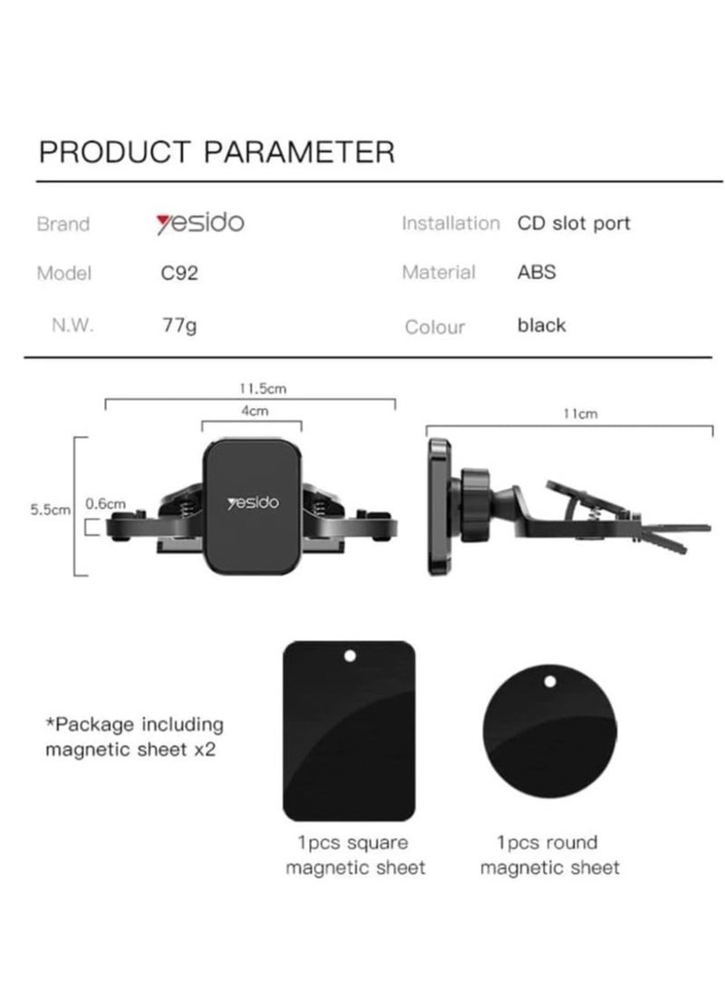 Yesido Car Magnetic CD Slot Phone Grips Stand Black - Image 2