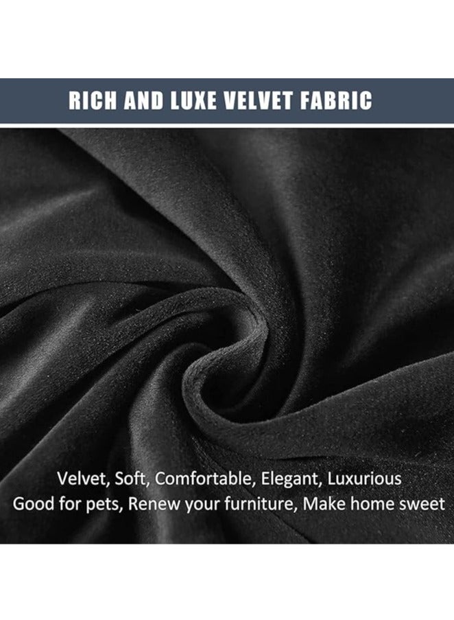 general 4-piece velvet chaise longue cover, stretch velvet lounge chair cover for living room with side pockets, TV chair protector, seat width 58-89 cm (black) - Image 2