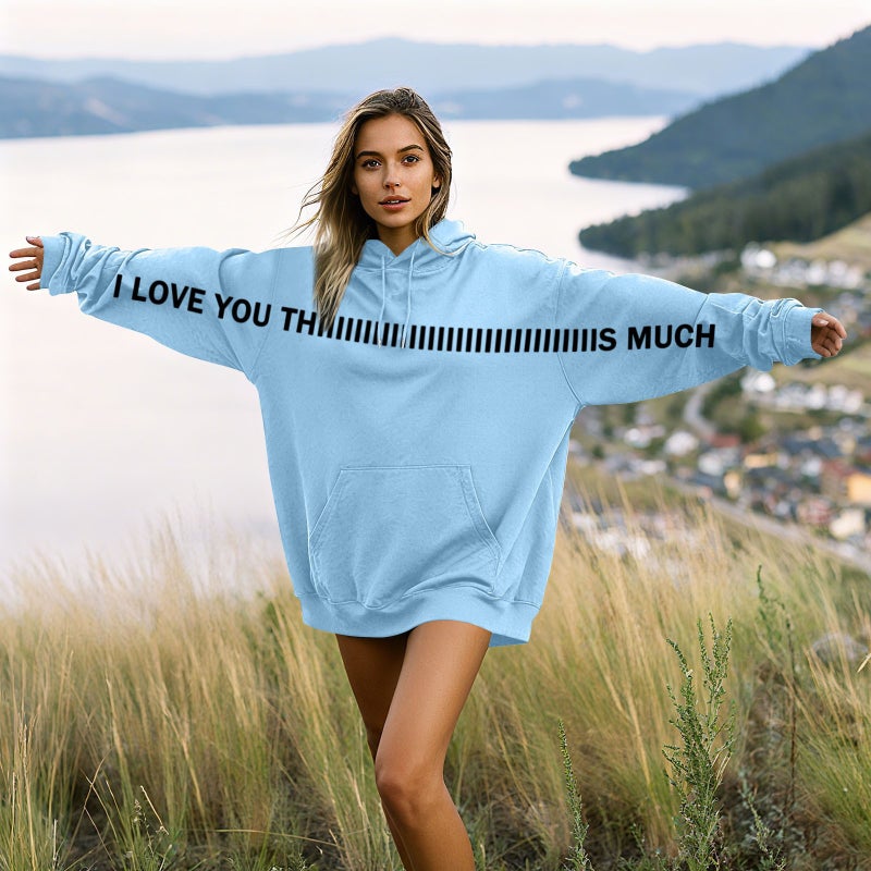 2025 and Pullover Hooded Long-Sleeve Sweatshirt, Loose Casual Print I Love You, Trendy and Unique - Image 4